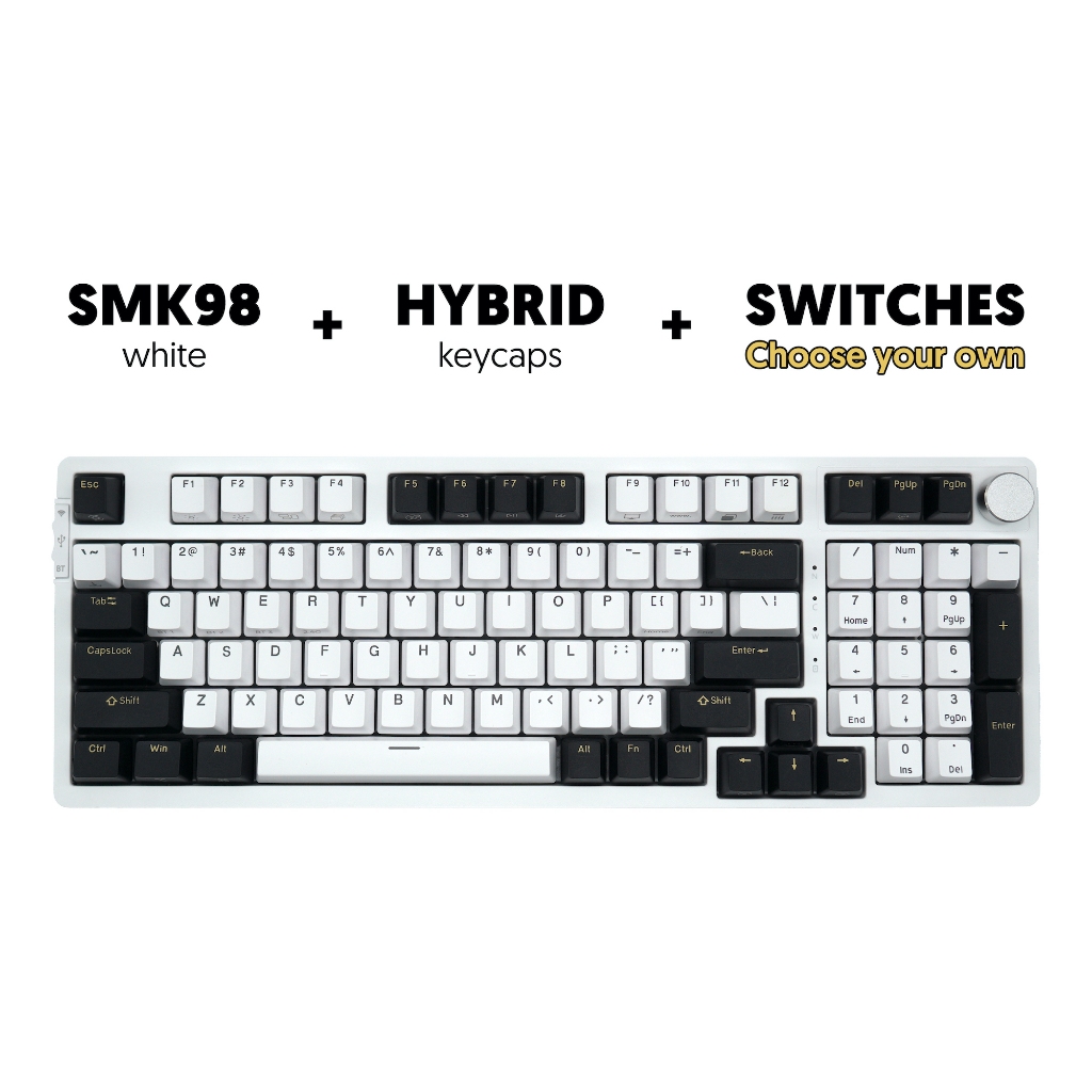 Steed SMK98 WHITE Custom Mechanical Keyboard + HYBRID Keycaps TRIMode ...