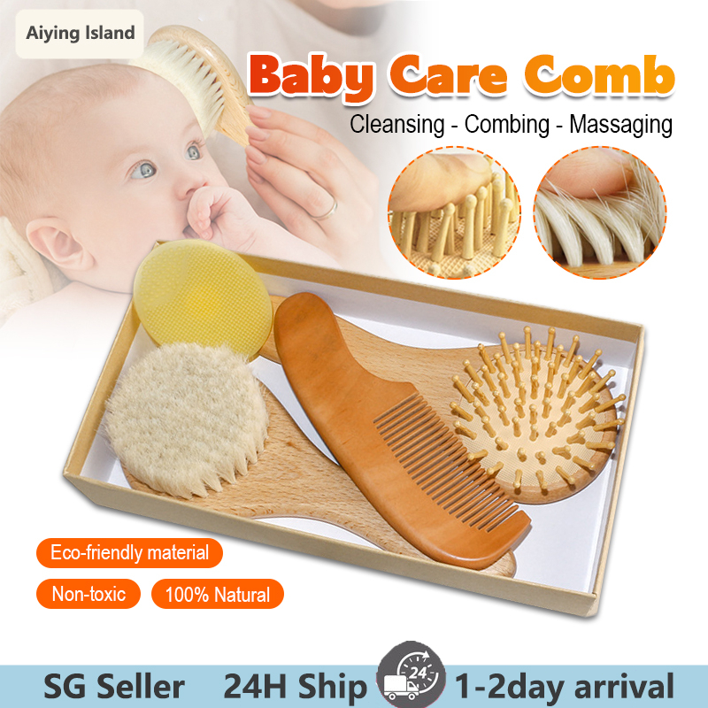 【SG】Newborn Baby Wool Baby Wooden Brush Comb Newborn Hair Brush Infant ...