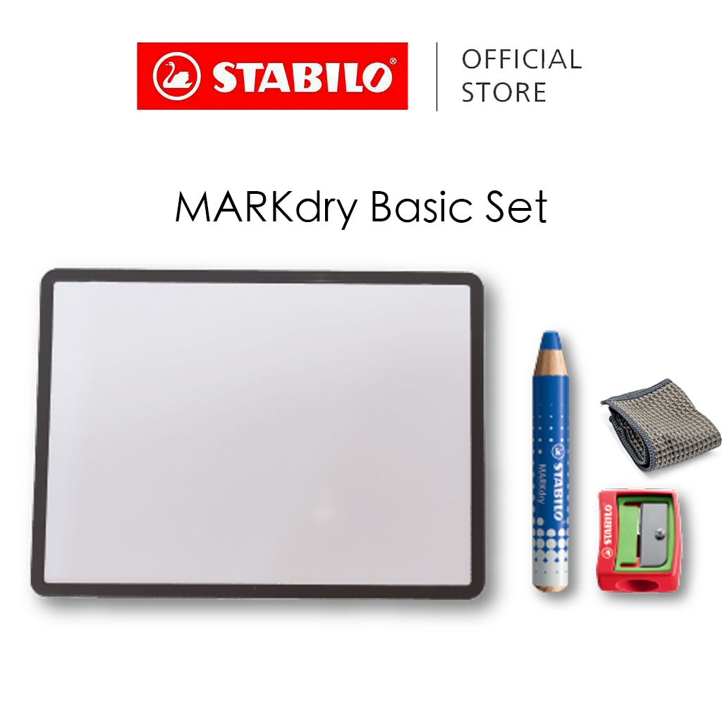 STABILO MARKdry - Pack de 4 crayons marqueurs 1 taille-crayon et 1 chiffonnette - couleurs