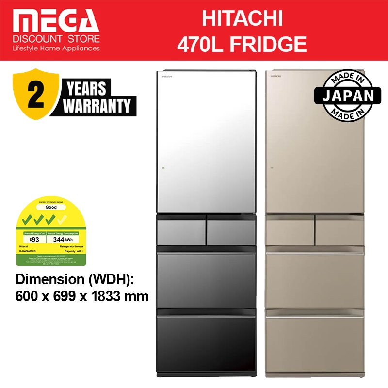 HITACHI R-HWS480KS 467L MULTI-DOOR FRIDGE | 3 Ticks | Made in Japan ...