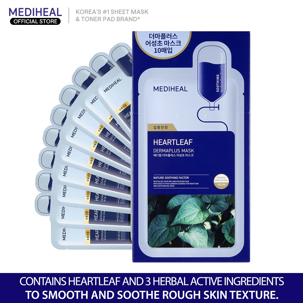 Mediheal Derma Plus Heartleaf Mask BOX, 10sheets x 22ml, for soothing ...