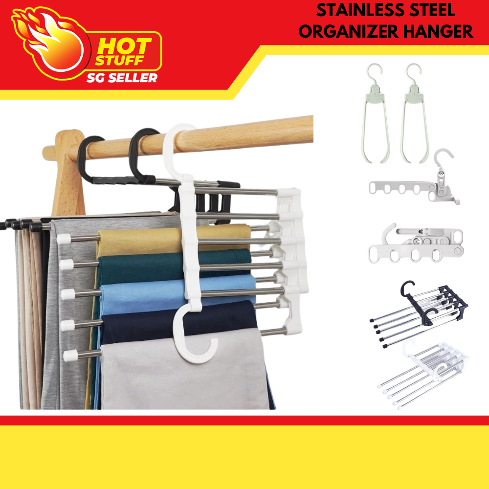 [HOTSTUFF] Space Saving Adjustable Pants Hanger Stainless Steel Closet ...