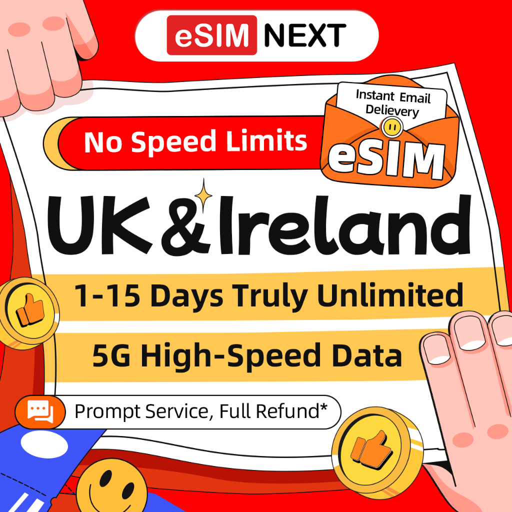 UK & Ireland eSIM 1-15Days 5G Truly Unlimited Data Full 10Mbps Speed ...