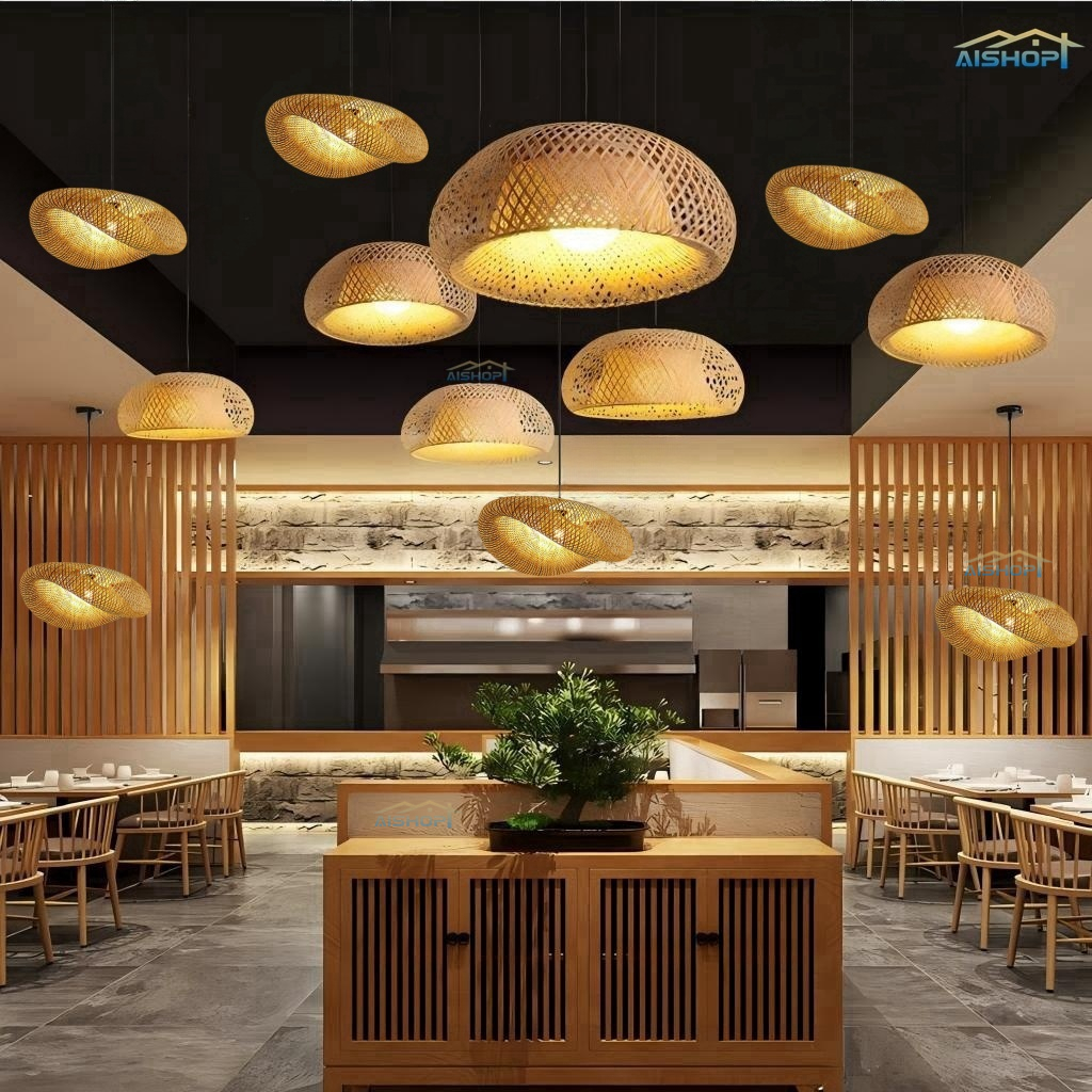 [SG Seller]Led Rattan Restaurant Tea House Retro Bamboo Pendant Light ...