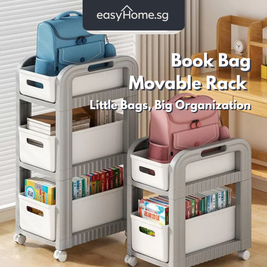 Easyhome.sg WF Book Bag Storage Rack Movable Trolley / Multifunction ...