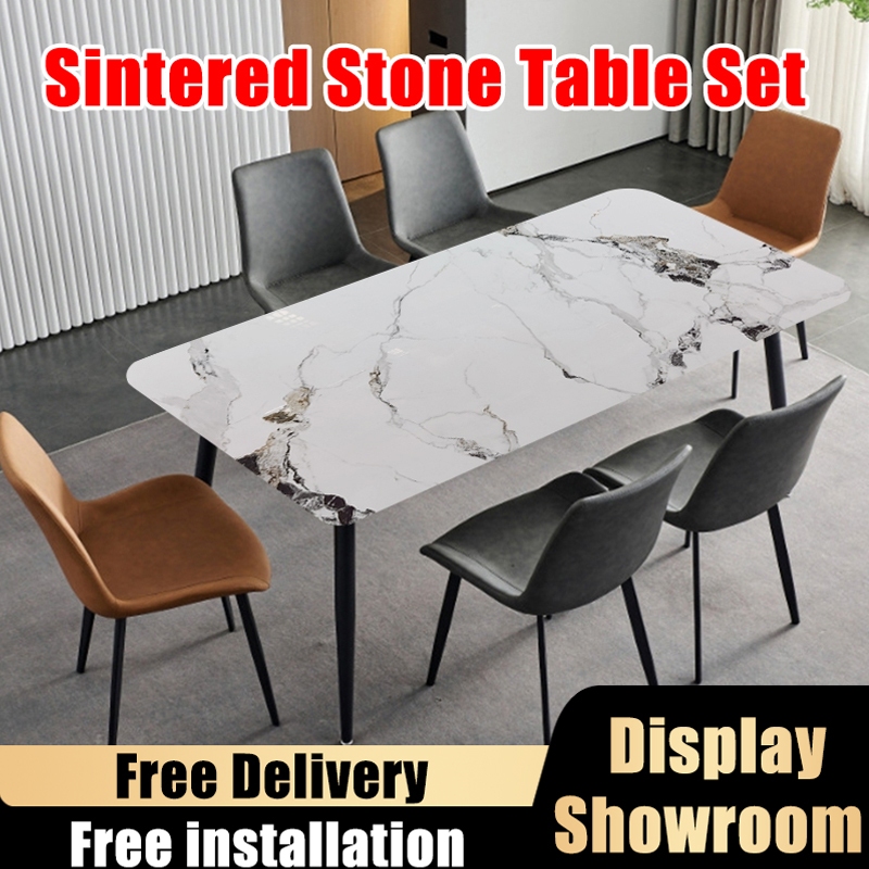 HF Dining Table Type 501&A83 Sintered Stone Dining Table (Free 🚚🛠️)Rectangle Dining table Set ...