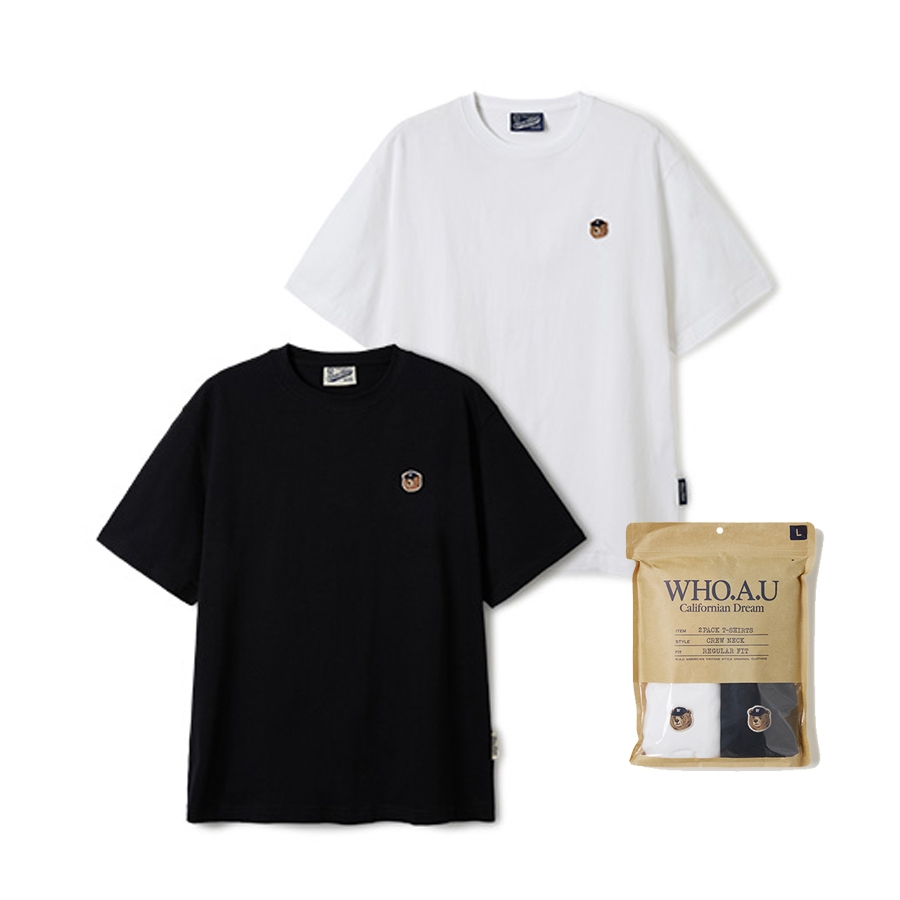 【WHO.A.U】(2PACK)Steve Head Patch T-shirt[B] 2PACK)Steve Head Patch T-shirt[B] - 후아유닷컴