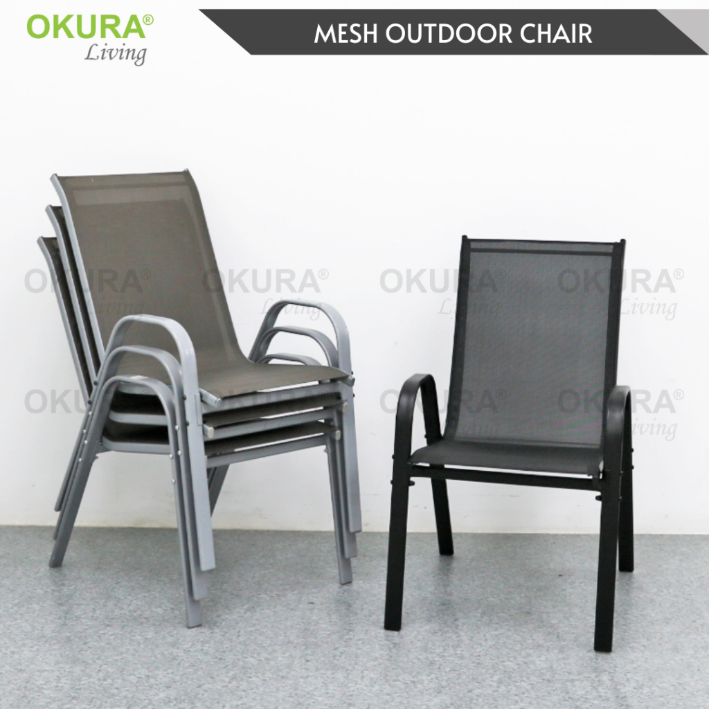 OKURA Mesh Fabric Metal Garden Stackable Chair with Flex Comfort ...