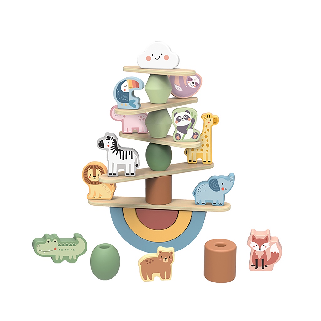TookyToy Montessori Educative Learning Wooden Stacking Animal Activity ...
