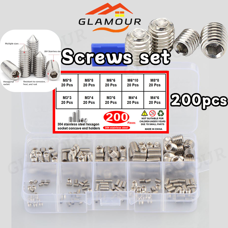 [SG] 200pcs 304 Stainless Steel Screw Set M3 M4 M5 M6 M8 Allen Head ...