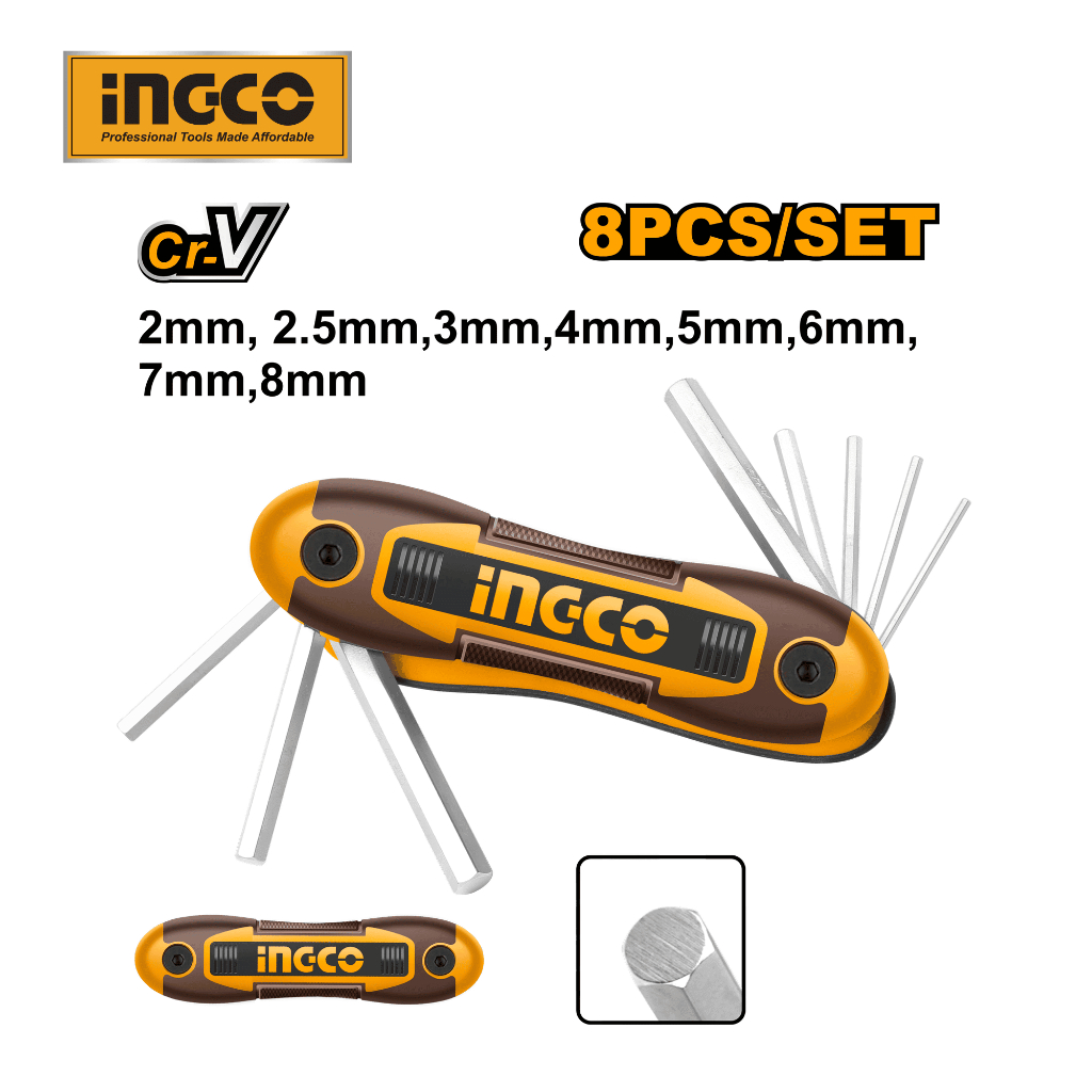 INGCO 8-Piece Precision Hex Key Set, 2mm-8mm, Durable Metal Blades for ...