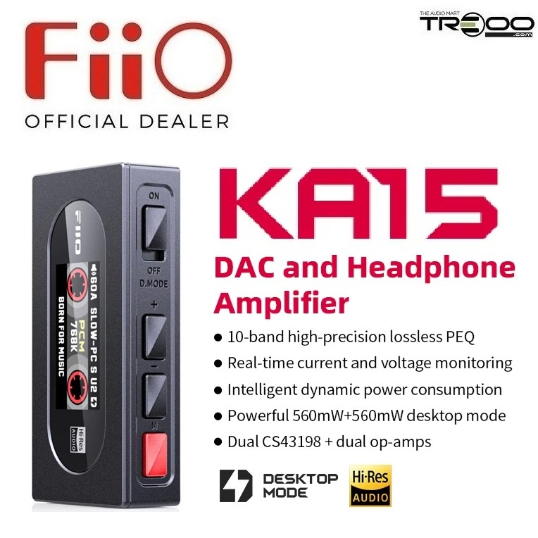 FiiO KA15 Portable USB DAC & Headphone Amp - 4.4mm Balanced & 3.5mm (Open Box)
