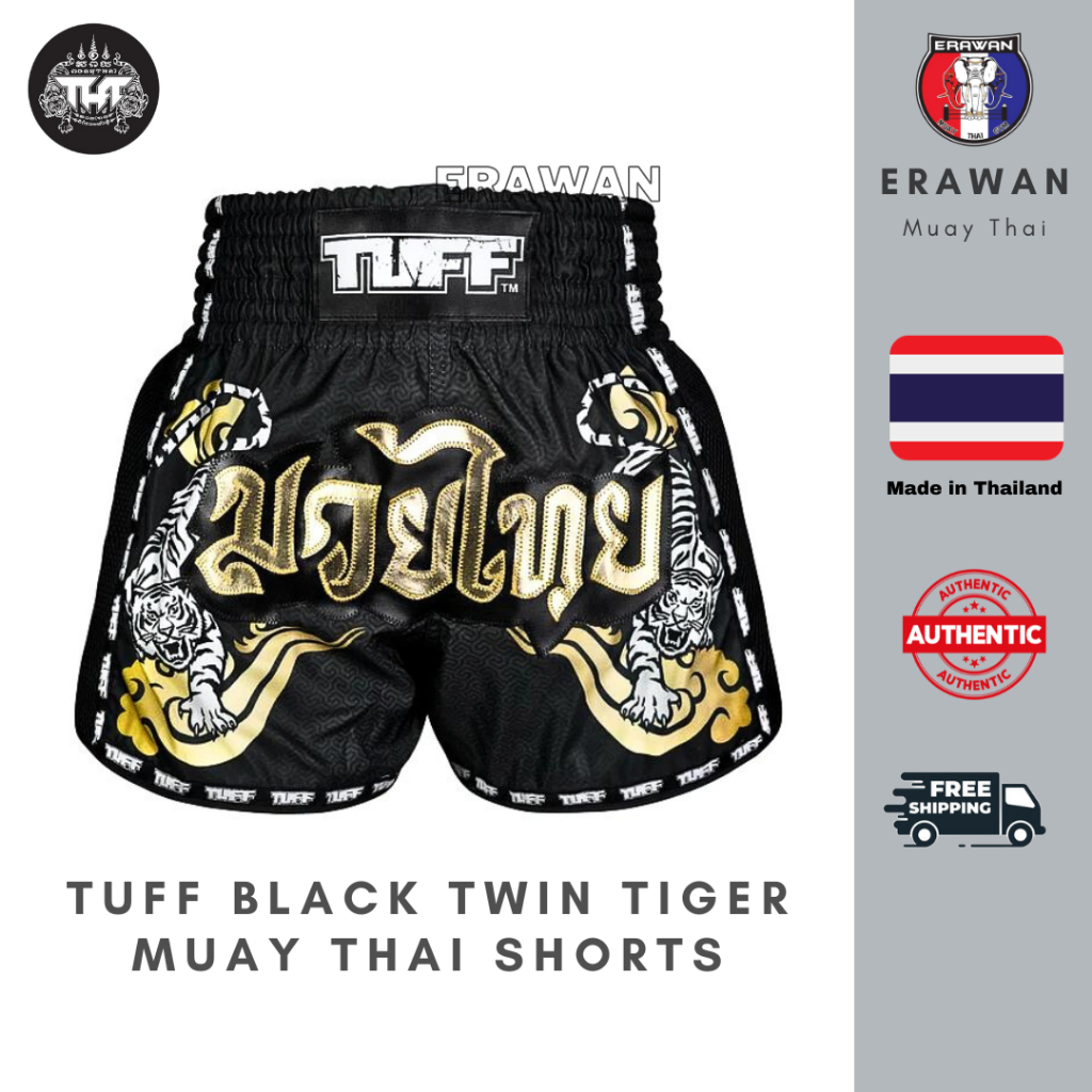 Muay Thai Shorts / Boxing Trunks Thailand TUFF Retro (MSC120 Black Twin ...