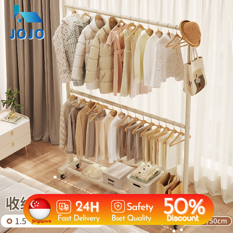 Double-pipe Metal Clothes Hanging Rack GarmentOrganizer Clothes Rack ...