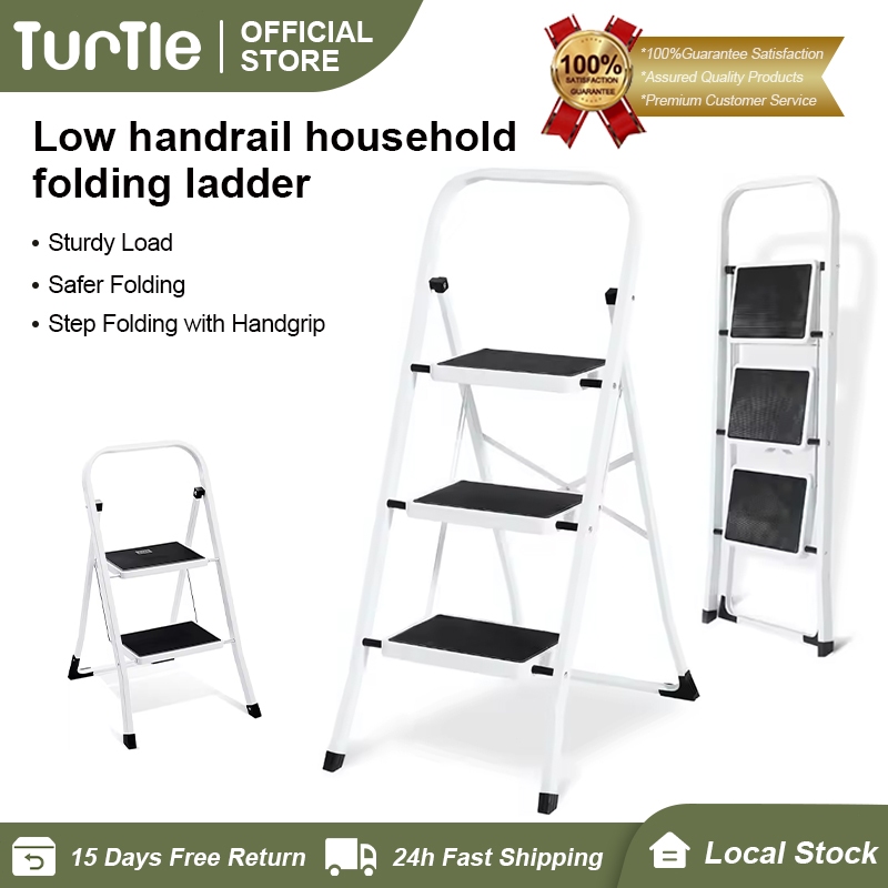 TURTLE Low handrail household folding ladder Step Ladder 3 Step Folding ...