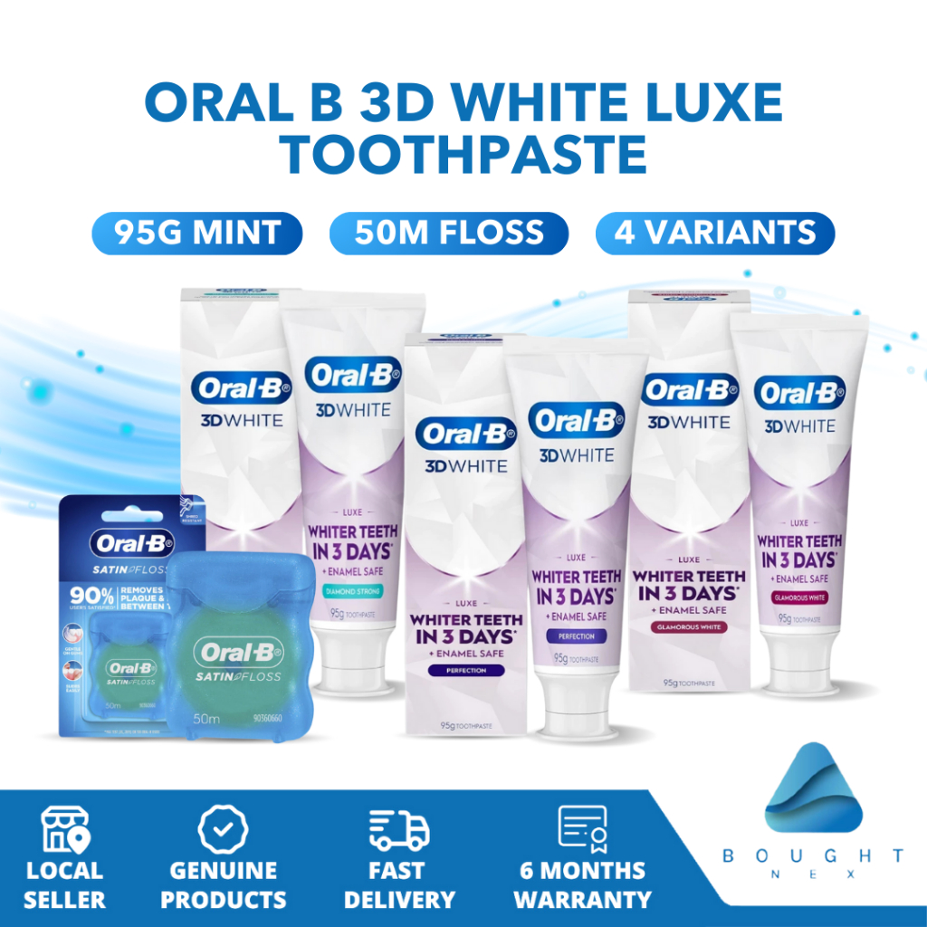 Oral B 3D White Luxe Toothpaste - 95g Mint, 50m Floss, Whitening ...