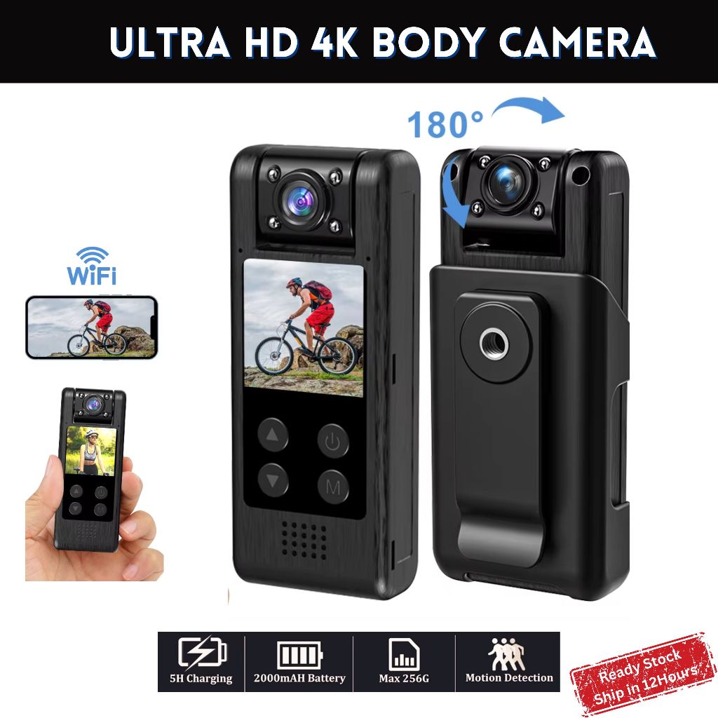 Ultra HD 4K Mini Camera WiFi Portable Rotatable Lens Body Camera Video ...