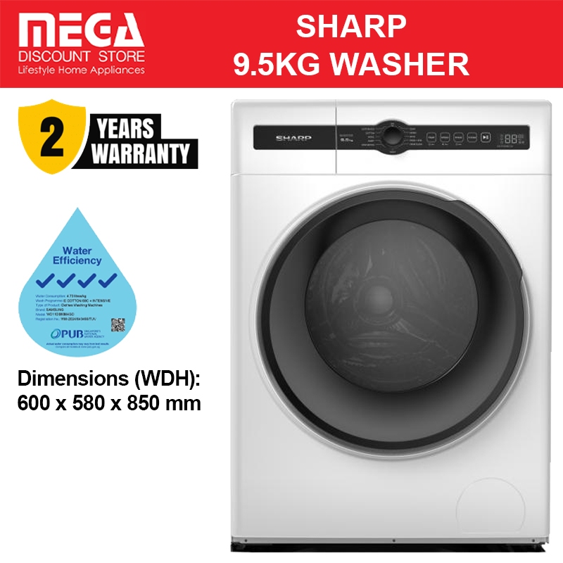 SHARP ES-FH95BG-W 9.5KG FRONT LOAD WASHER (4 TICKS) | Shopee Singapore