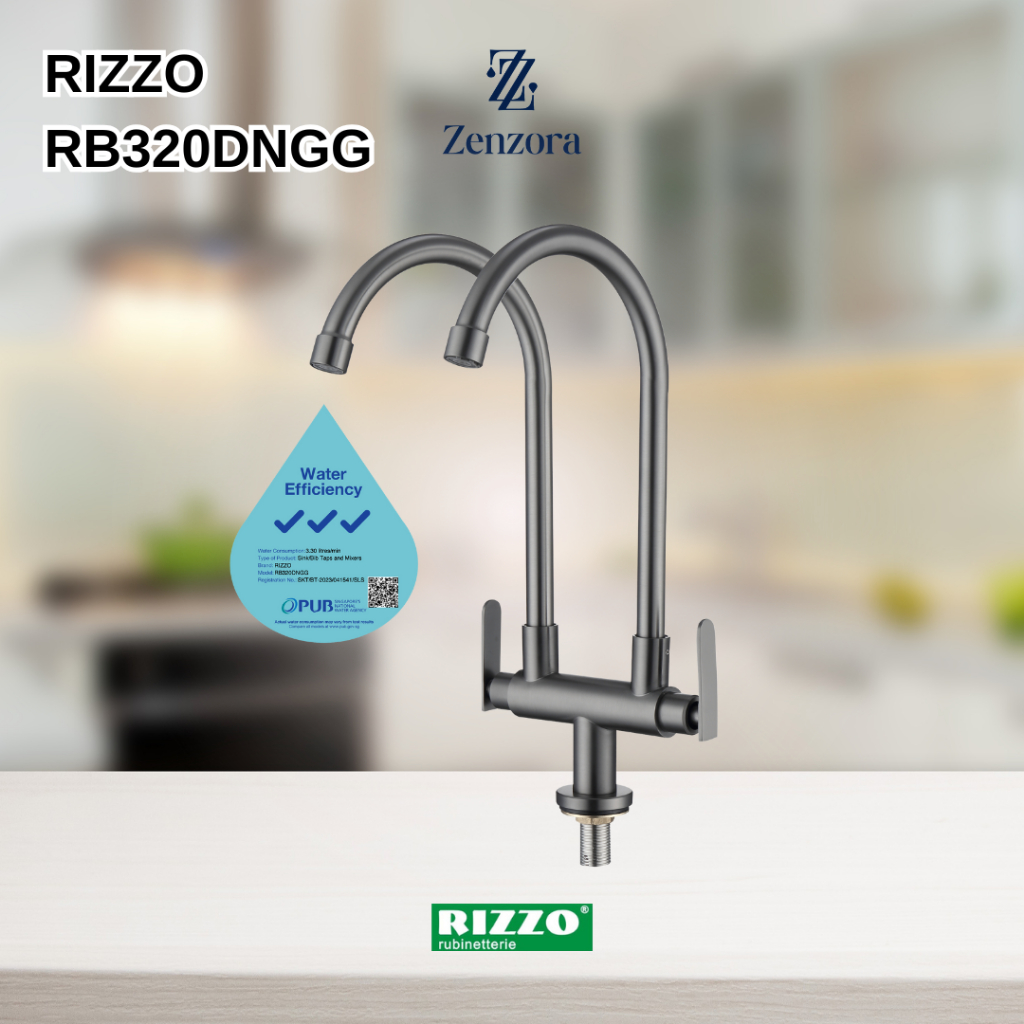 RIZZO RB320DNGG SUS 304 Stainless Steel Gun Grey Double Neck Kitchen ...