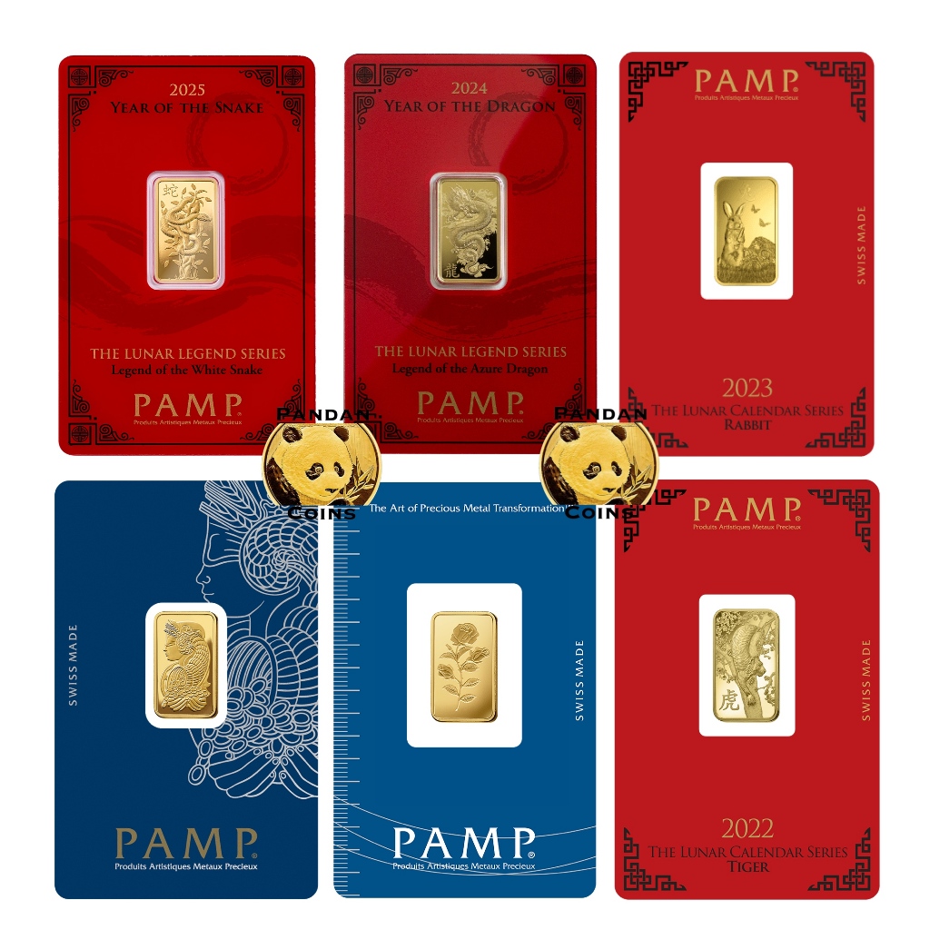 Pamp Suisse 9999 Gold Bar 5g , Lady Fortuna / Rosa / Lunar Snake ...