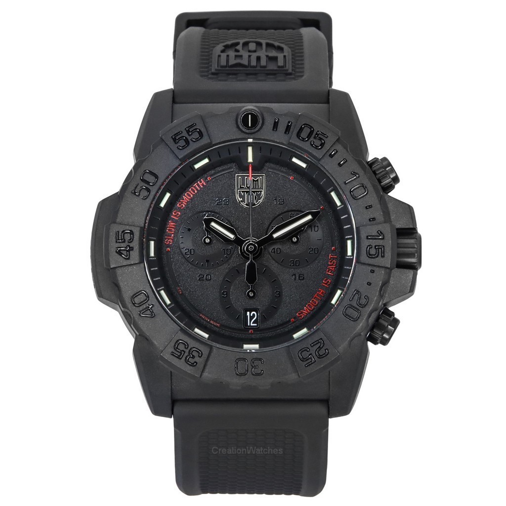 Creationwatches Luminox Navy SEAL Chronograph Rubber Strap Black Dial Swiss Quartz Divers XS.3581.SIS 200M Mens Watch