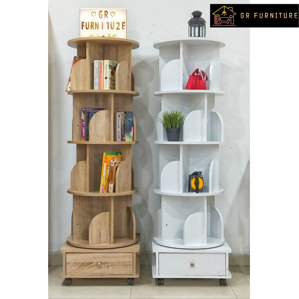 GR Floor Standing Rotation 360 Display Bookshelf Wood Storage Rack Book ...
