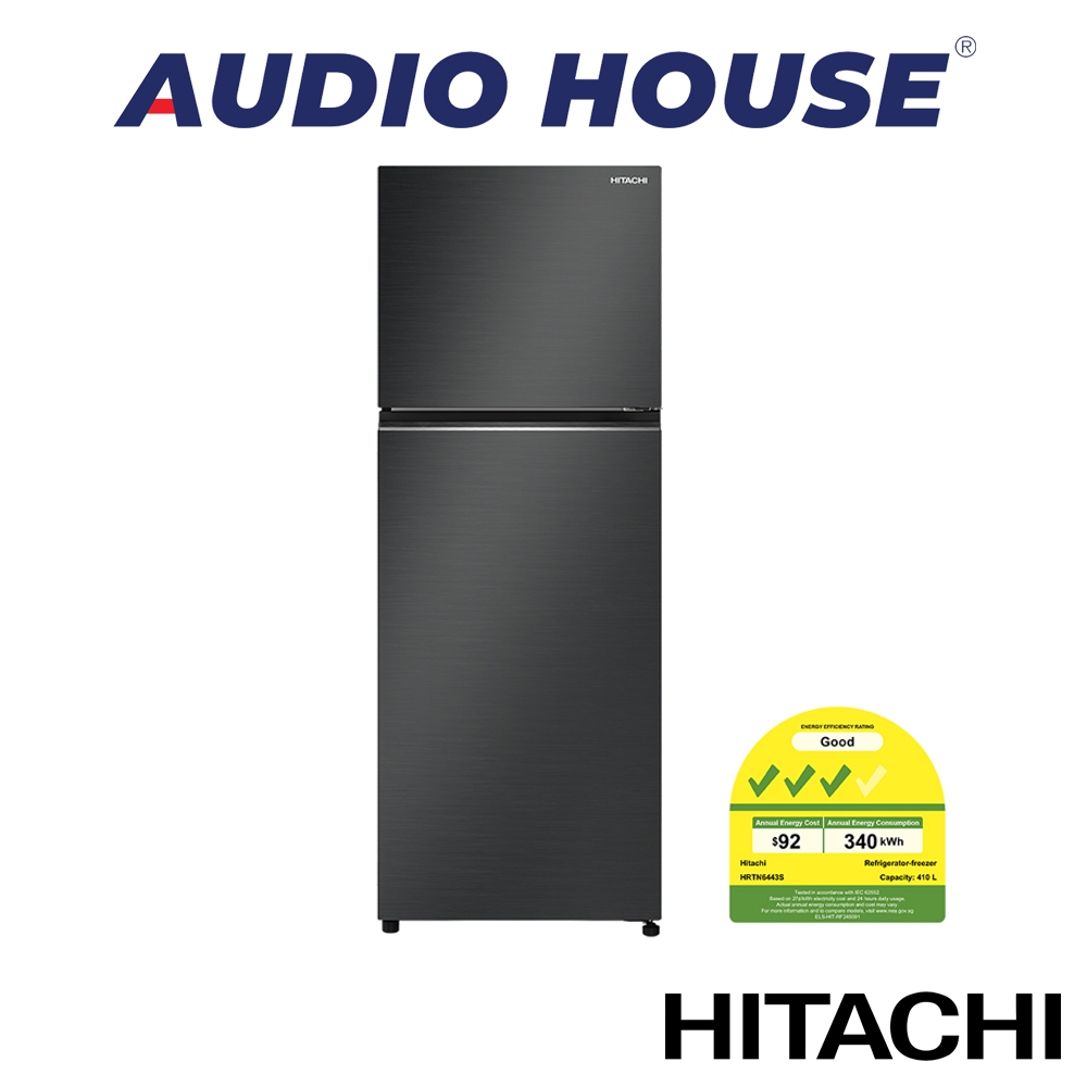 HITACHI HRTN6443SBBKSG 409L 2 DOOR FRIDGE COLOUR: BRILLIANT BLACK