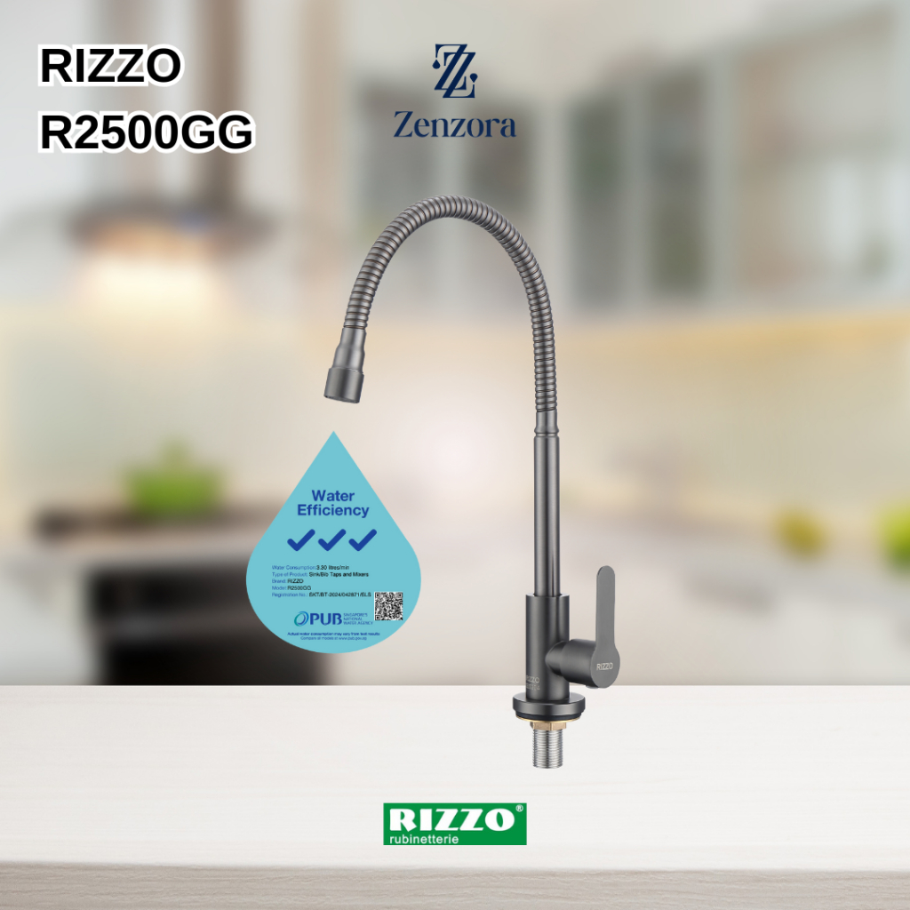 RIZZO R2500GG SUS 304 Stainless Steel Gun Grey Adjustable Kitchen Sink ...