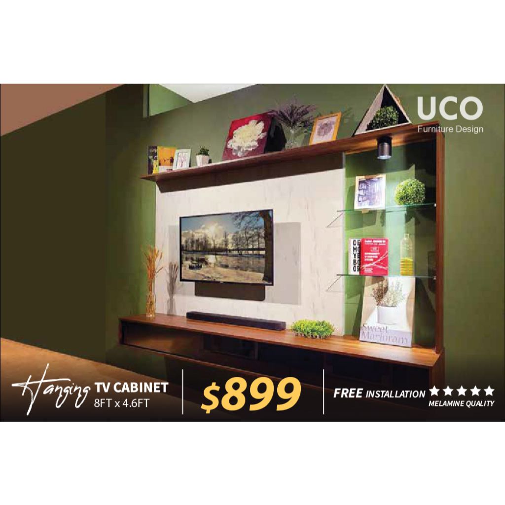 UCO HMTC05 8FT HANGING TV CONSOLE WITH GLASS SHELVING | Shopee Singapore