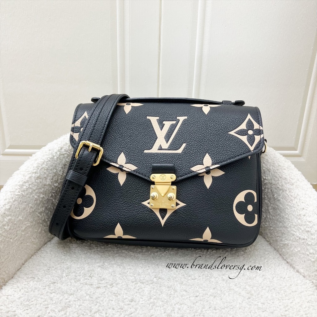 Pre loved LV Pochette Metis in Bicolor Black and Creme Giant Monogram Empreinte Leather and GHW M45773