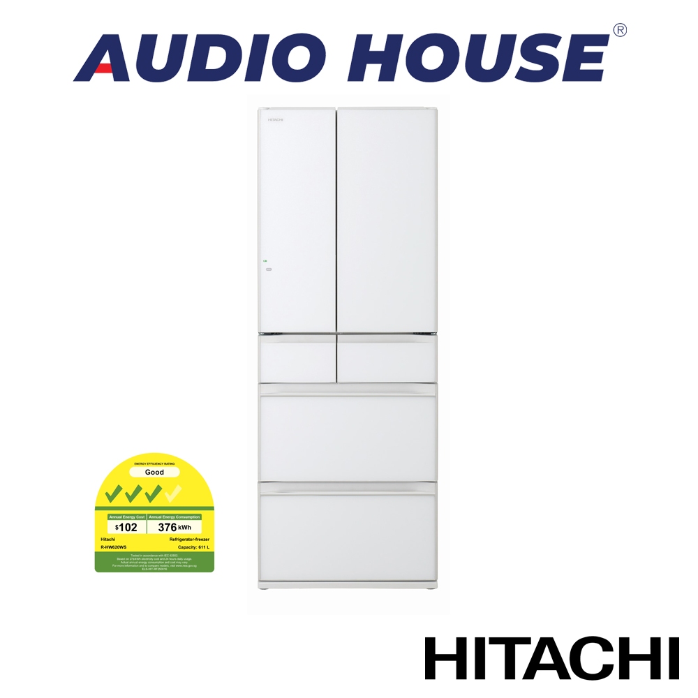 HITACHI R-HW620WS-XW 617L 6 DOOR FRIDGE CRYSTAL WHITE 3 TICKS