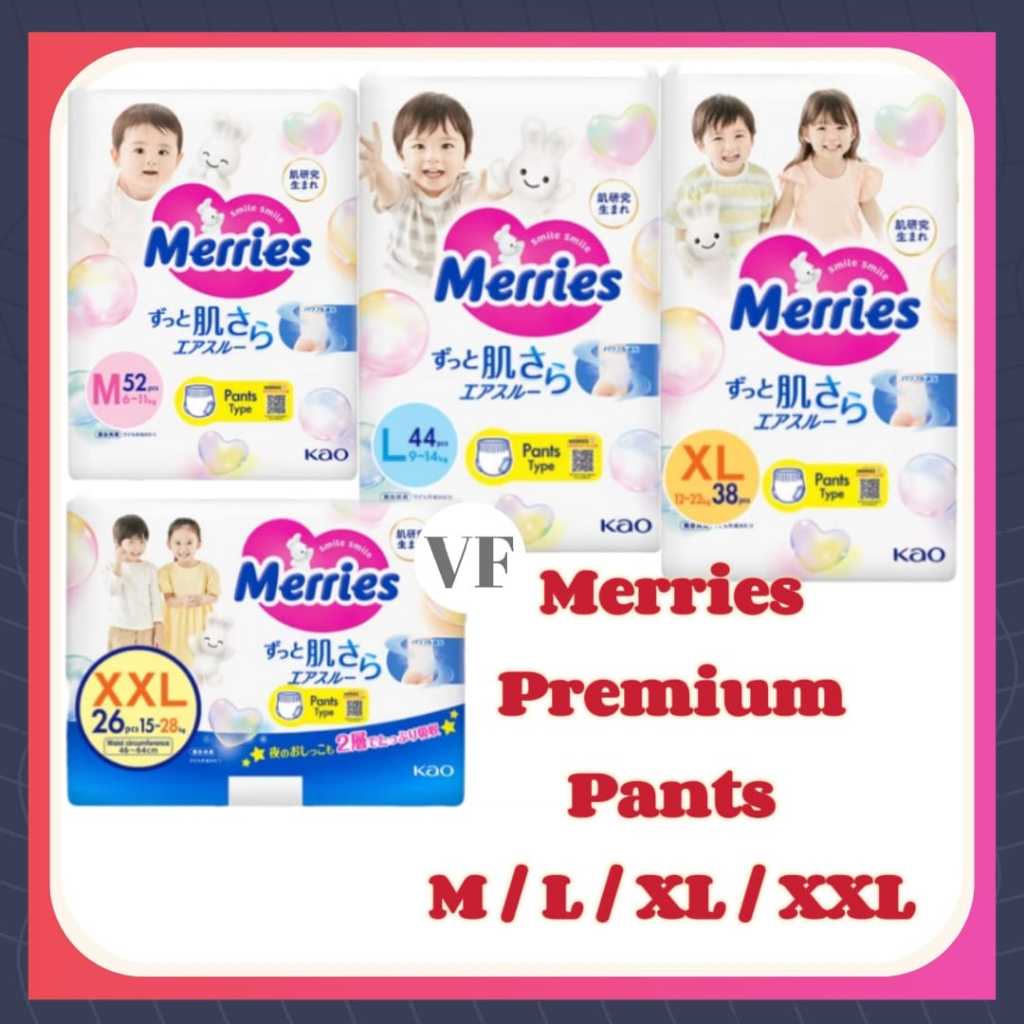 MERRIES Super Premium Pants Baby Diaper Super Jumbo Packs M52 / L44 ...