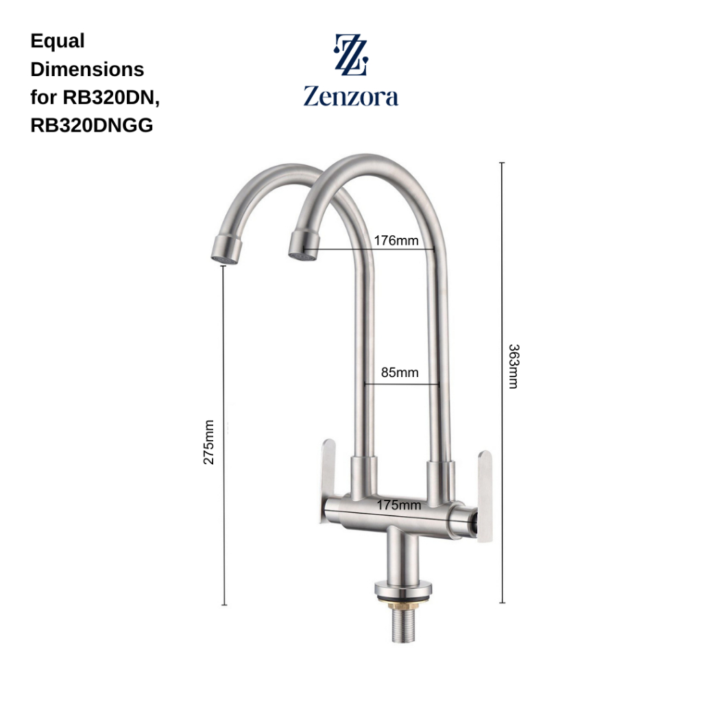 RIZZO RB320DNGG SUS 304 Stainless Steel Gun Grey Double Neck Kitchen ...