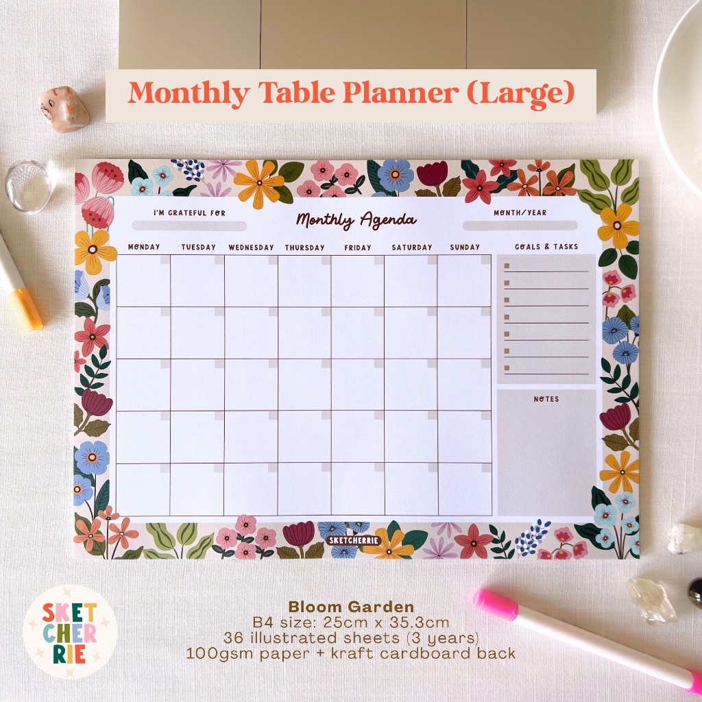 [Sketcherrie] Monthly Table Planner | B4 Undated Desk Calendar | Shopee ...