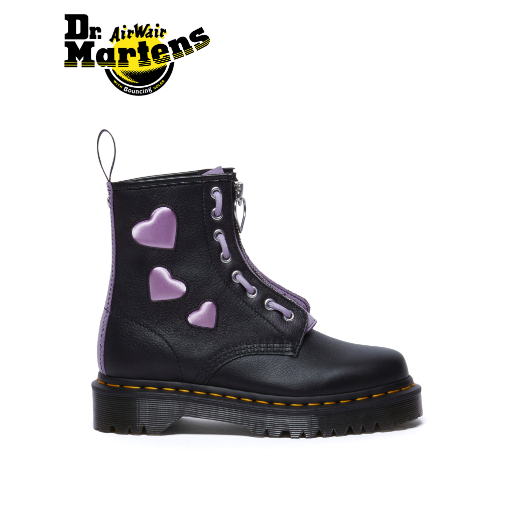 Dr. Martens 1460 Zip Heart Virgina Satin Lux Leather Lace Up Boots