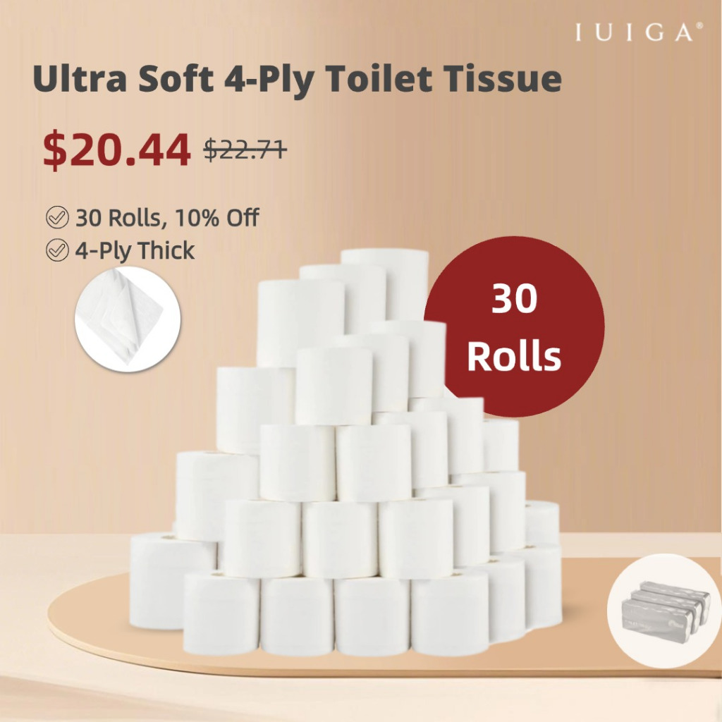 🔥[SG INSTOCK] 30 Rolls IUIGA Eco 4-Ply Toilet Tissue