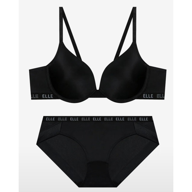 [ELLE INNERWEAR] Block logo basic panty bra set-BLACK,GRAY | Shopee ...
