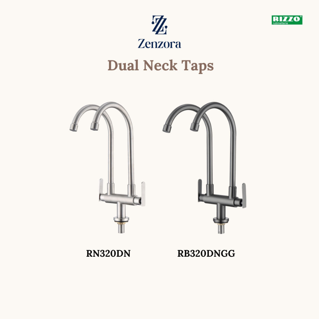 RIZZO RB320DNGG SUS 304 Stainless Steel Gun Grey Double Neck Kitchen ...