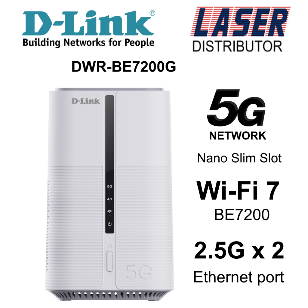 D-Link DWR-BE7200G 5G NR Wi-Fi 7 BE7200 Multi-Gigabit (MG) VoNR/Vo5G ...
