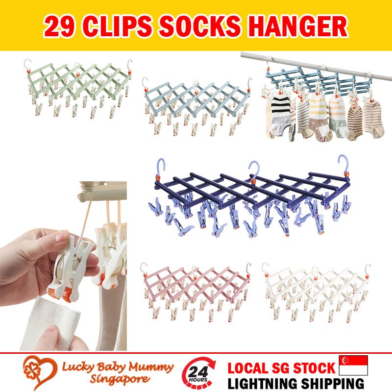 29 Clips Foldable Windproof Clothes Drying Plastic Rack / Plastic Sock ...