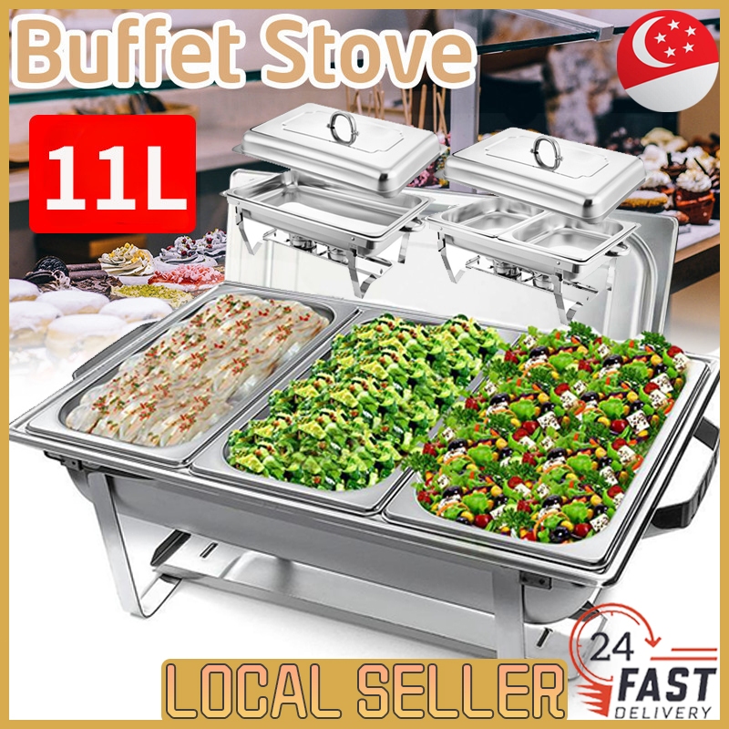 [SG In Stock]11L Buffet Set With Warmer Stainless Steel Square Buffet ...