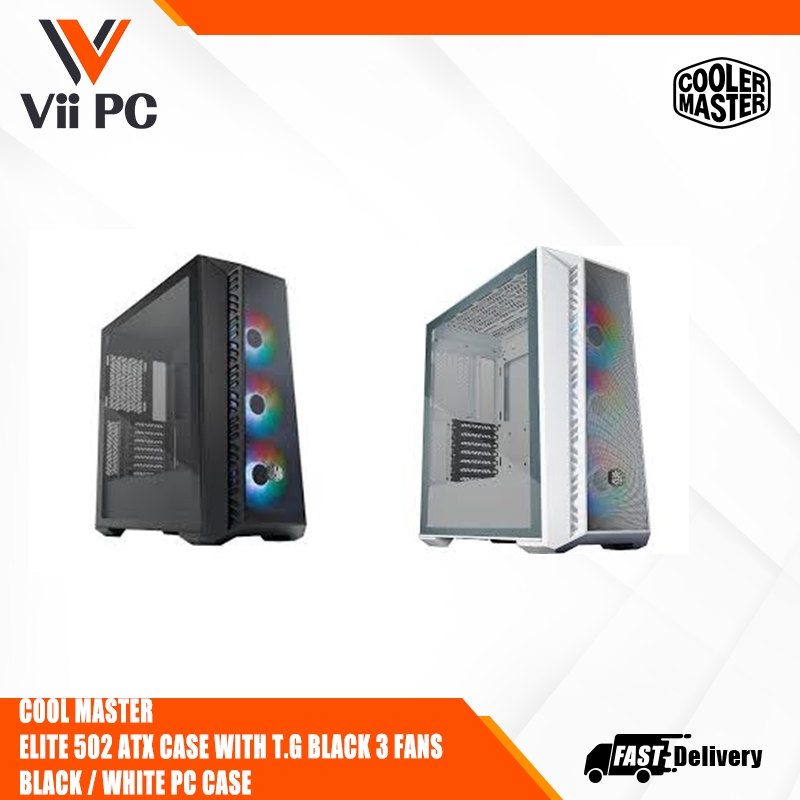 COOL MASTER ELITE 502 ATX CASE WITH T.G BLACK 3 FANS BLACK / WHITE PC ...