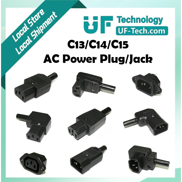 UFTECH IEC C13 C14 C15 Rewirable 3 Pin 10A AC Power Plug Male/Jack ...