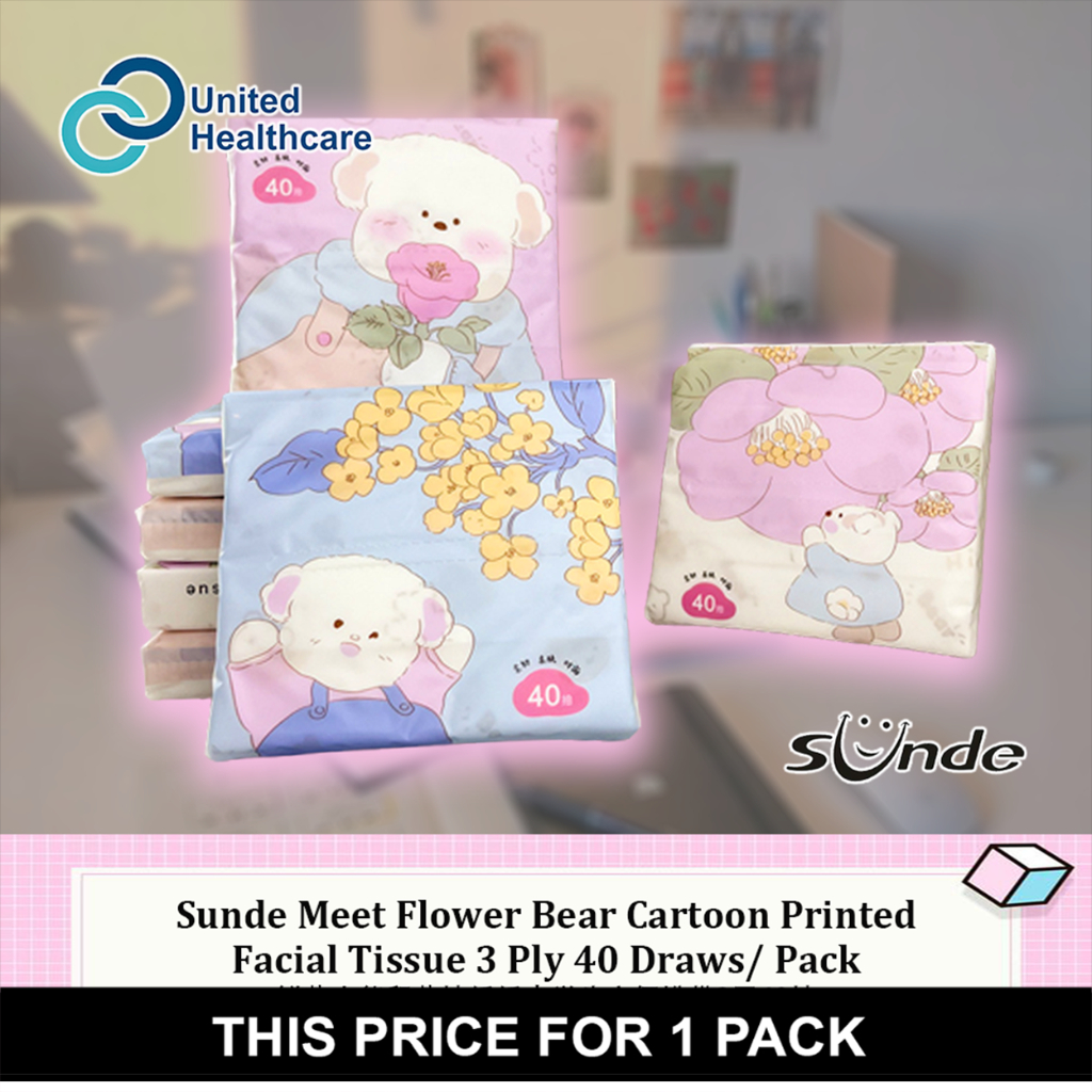 Sunde Meet Flower Bear Cartoon Printed Facial Tissue 190mm x 105mm 3 ...