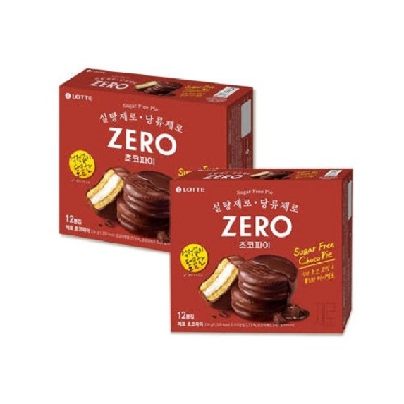 LOTTE ZERO ChocoPie 12p x2box /Sugar Free Chco Pie/Dark chocolate ...