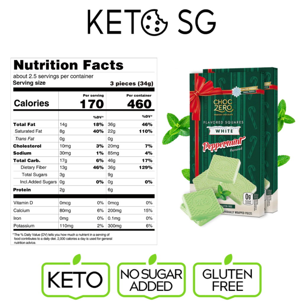 ChocZero Keto Milk Dark White Chocolate Squares 70% 92% Peppermint