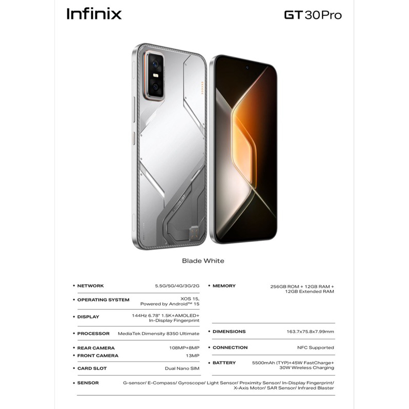 🇸🇬Infinix GT30 Pro 5G Original 512GB , 24Gb (12gb+12gb) Game Fan