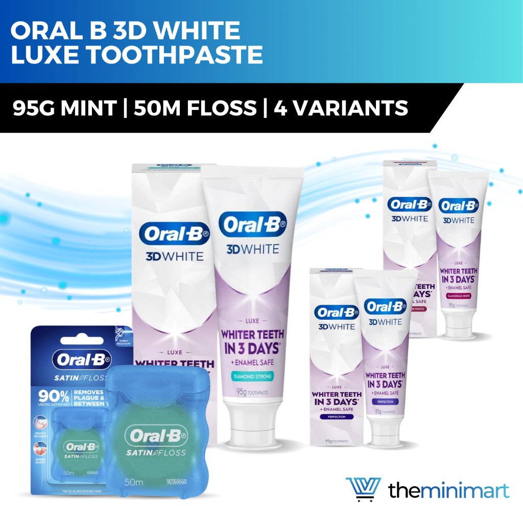 Oral B 3D White Luxe Toothpaste 95g - Mint Floss 50m, Whitening, Bright ...