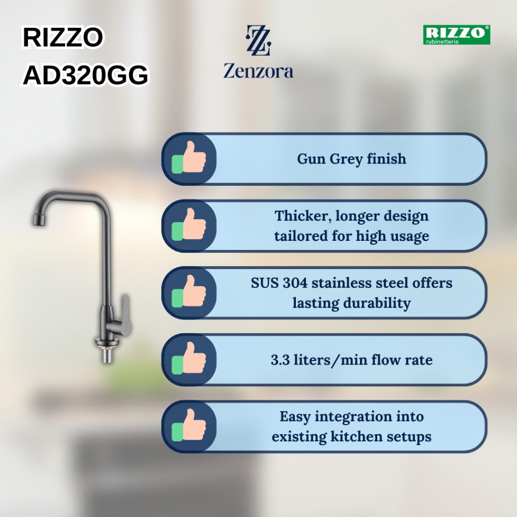 RIZZO AD320GG SUS 304 Stainless Steel Gun Grey Kitchen Sink Tap ...