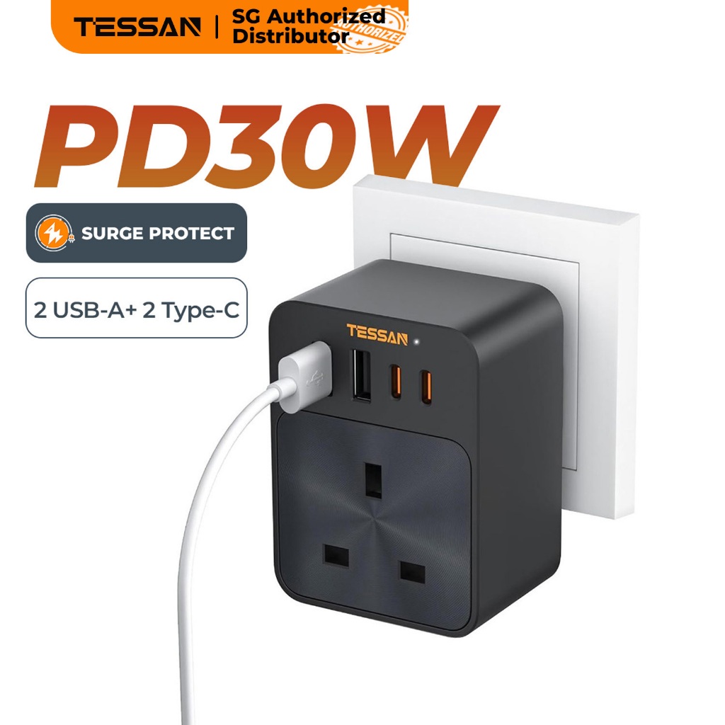 TESSAN - Surge Protection PD30W Wall Plug Socket Extension Power ...